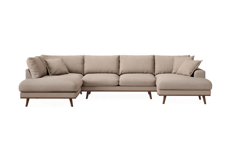 Copenhagen Premium 5-seters Venstrevendt U-formet Dyp Sofa med Divan og Sjeselong i Stof - Lysebrun - Møbler - Sofaer - U Sofa