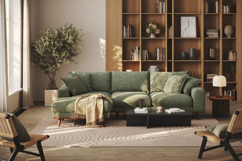 Copenhagen Premium 4-seters Venstrevendt L-formet Dyp Divansofa i Chenille - Grønn - Møbler - Sofaer - Sofa med chaiselong