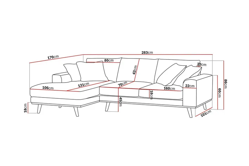 Copenhagen Premium 4-seters Venstrevendt L-formet Dyp Divansofa i Chenille - Brun - Møbler - Sofaer - Sofa med chaiselong