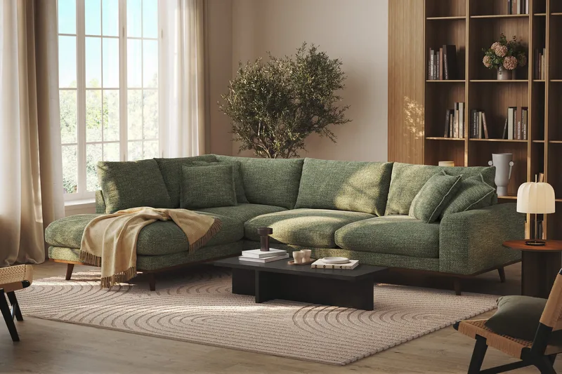 Copenhagen Premium 4-seters Venstrevendt L-formet Dyp Sjeselongsofa i Chenille - Grønn - Møbler - Sofaer - Sofa med chaiselong