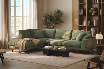 Copenhagen Premium 4-seters Venstrevendt L-formet Dyp Sjeselongsofa i Chenille - Grønn - Møbler - Sofaer - Sofa med chaiselong