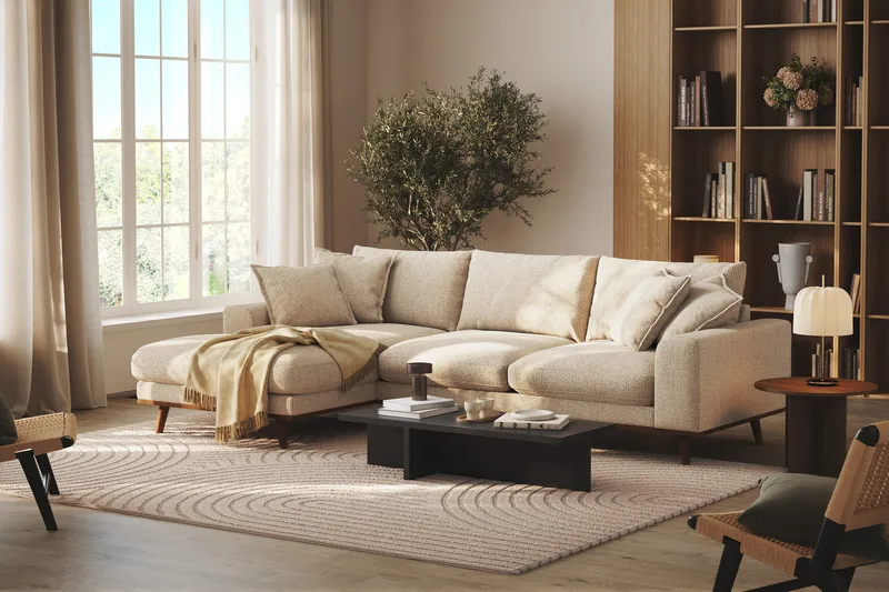 Copenhagen Premium 4-seters Venstrevendt L-formet Dyp Divansofa i Chenille - Beige - Møbler - Sofaer - Sofa med chaiselong