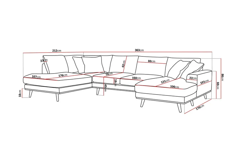 Copenhagen Premium 5-seters Venstrevendt U-formet Dyp Sofa med Divan og Sjeselong i Stof - Mørkebrun - Møbler - Sofaer - U Sofa
