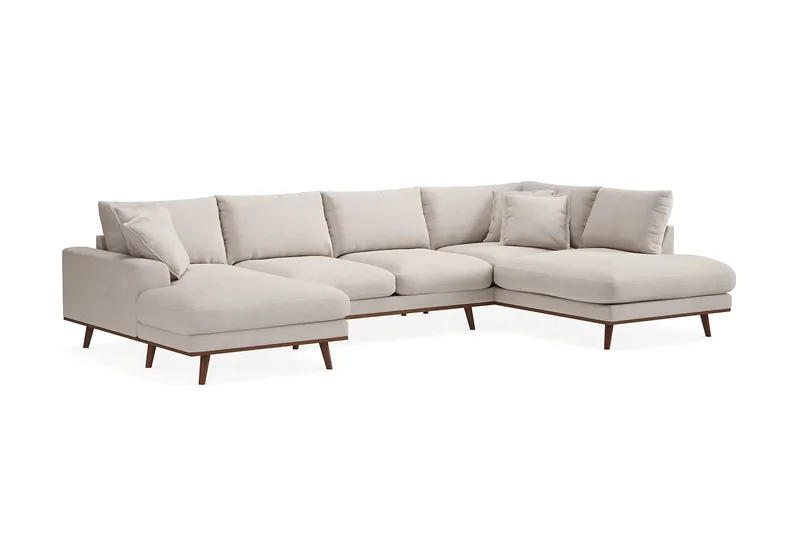 Copenhagen Premium 5-seters Høyrevendt U-formet Dyp Sofa med Divan og Sjeselong i Stof - Beige - Møbler - Sofaer - U Sofa