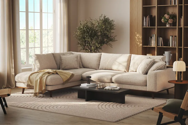 Copenhagen Premium 4-seters Venstrevendt L-formet Dyp Sjeselongsofa i Chenille - Beige - Møbler - Sofaer - Sofa med chaiselong