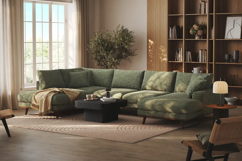 Copenhagen Premium 5-seters Venstrevendt U-formet Dyp Sofa med Divan og Sjeselong i Chenille - Grønn - Møbler - Sofaer - U Sofa