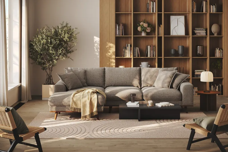 Copenhagen Premium 4-seters Venstrevendt L-formet Dyp Divansofa i Chenille - Brun - Møbler - Sofaer - Sofa med chaiselong