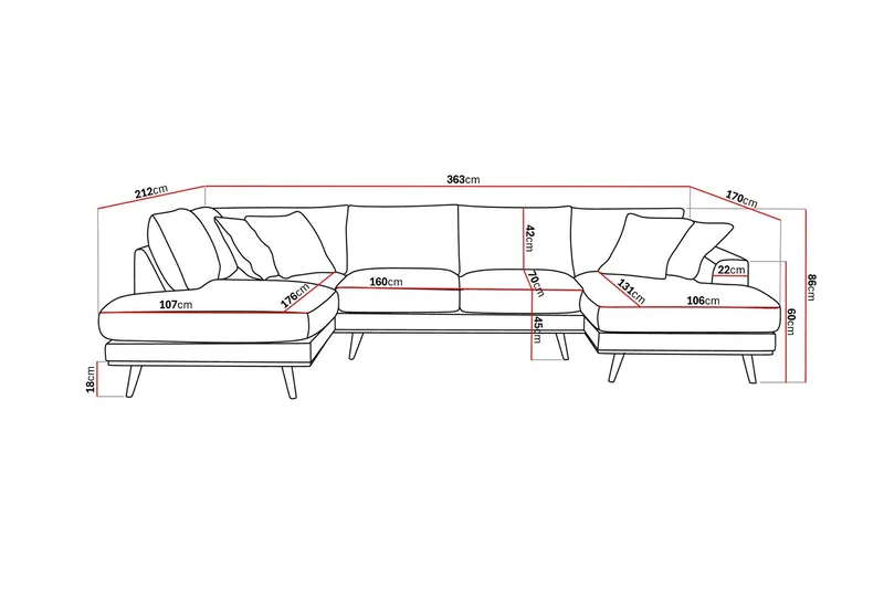 Copenhagen Premium 5-seters Venstrevendt U-formet Dyp Sofa med Divan og Sjeselong i Stof - Lysebrun - Møbler - Sofaer - U Sofa