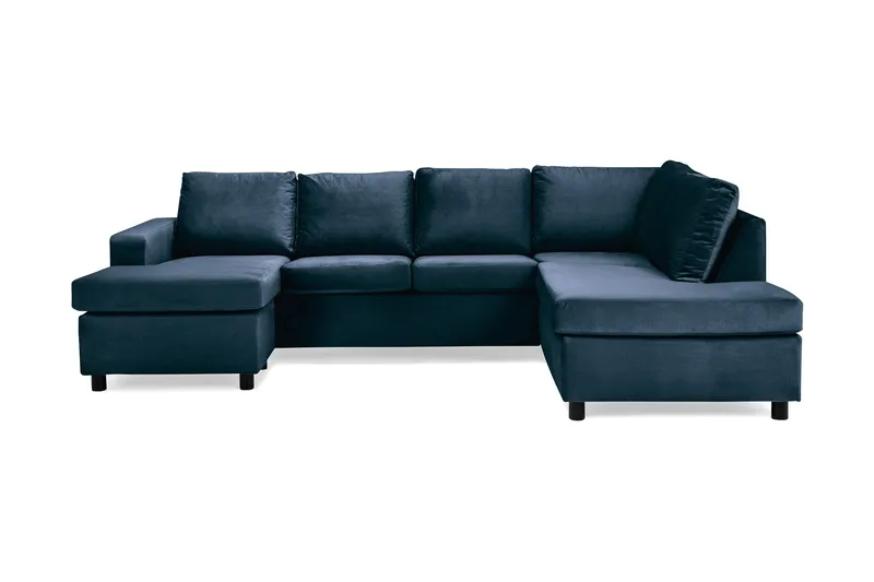 Crazy 4-personers Højrevendt U-formet Large Sofa med Chaiselong i Fløjl, Blå