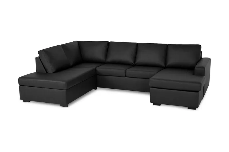 Crazy 4-personers Venstrevendt U-formet Large Sofa med Chaiselong i Kunstlæder - Sort - Møbler - Sofaer - Lædersofaer
