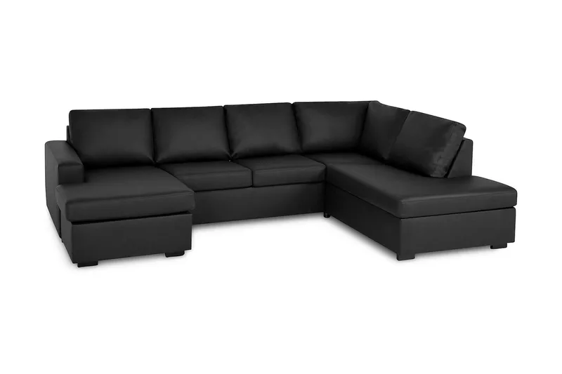 Crazy 4-personers Højrevendt U-formet Small Sofa med Chaiselong i Kunstlæder - Sort - Møbler - Sofaer - Lædersofaer