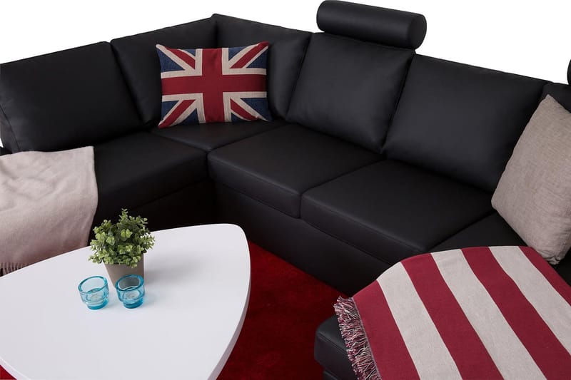 Crazy 4-personers Venstrevendt U-formet Large Sofa med Chaiselong i Kunstlæder - Sort - Møbler - Sofaer - Lædersofaer
