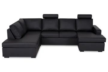 Crazy 4-personers Venstrevendt U-formet Large Sofa med Chaiselong i Kunstlæder - Sort - Møbler - Sofaer - Lædersofaer