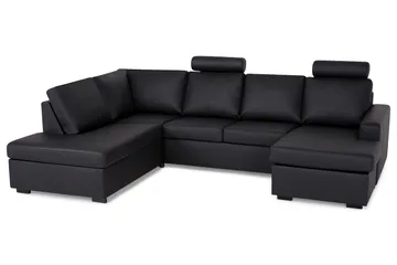 Crazy 4-personers Venstrevendt U-formet Large Sofa med Chaiselong i Kunstlæder - Sort - Møbler - Sofaer - Lædersofaer