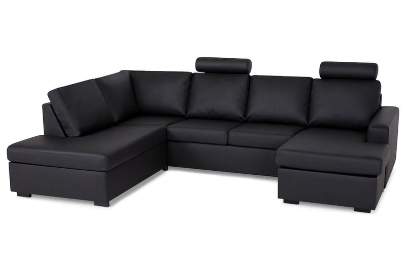 Crazy 4-personers Venstrevendt U-formet Large Sofa med Chaiselong i Kunstlæder - Sort - Møbler - Sofaer - Lædersofaer