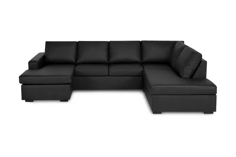 Crazy 4-personers Højrevendt U-formet Small Sofa med Chaiselong i Kunstlæder, Sort