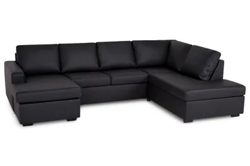 Crazy 4-personers Højrevendt U-formet Large Sofa med Chaiselong i Kunstlæder - Sort - Møbler - Sofaer - Lædersofaer