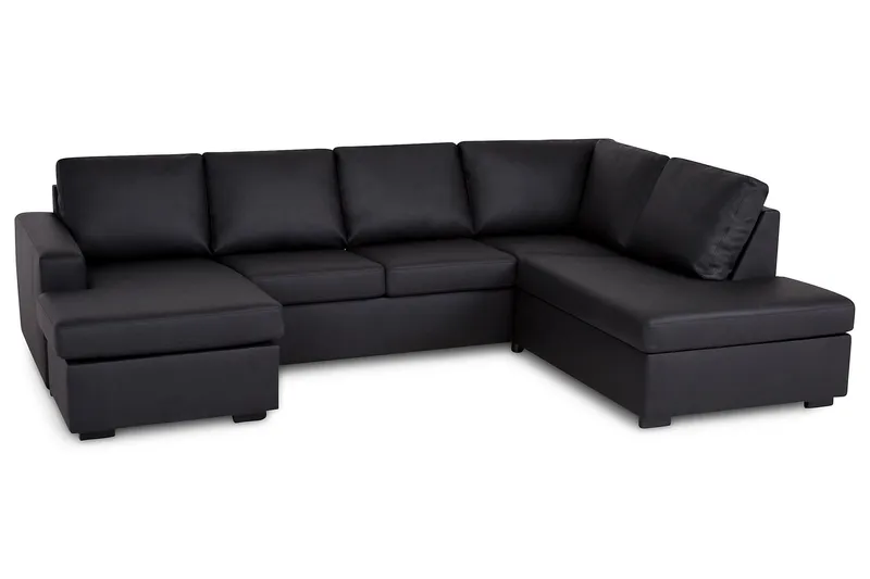 Crazy 4-personers Højrevendt U-formet Large Sofa med Chaiselong i Kunstlæder - Sort - Møbler - Sofaer - Lædersofaer