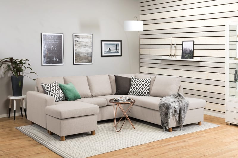 Crazy 4-personers Højrevendt U-formet Small Sofa med Chaiselong i Stof - Beige - Møbler - Sofaer - U Sofa