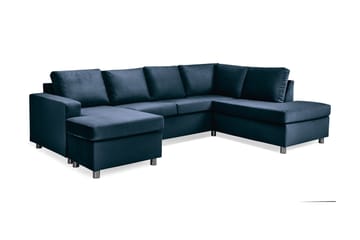 Crazy 4-personers Højrevendt U-formet Large Sofa med Chaiselong i Fløjl - Blå - Møbler - Sofaer - U Sofa