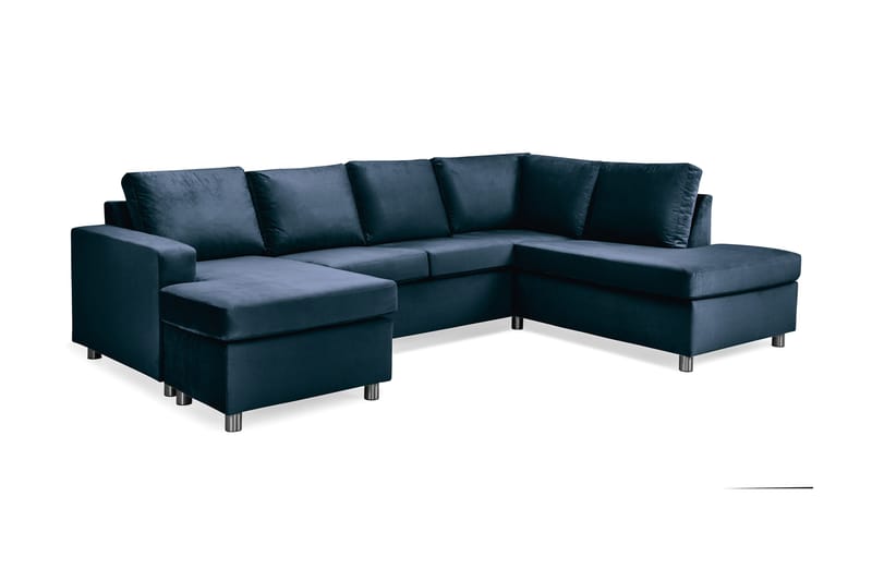 Crazy 4-personers Højrevendt U-formet Large Sofa med Chaiselong i Fløjl - Blå - Møbler - Sofaer - U Sofa