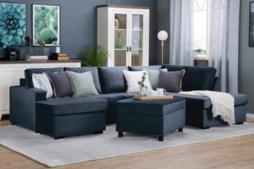 Crazy 4-personers Højrevendt U-formet Large Sofa med Chaiselong i Fløjl - Blå - Møbler - Sofaer - U Sofa