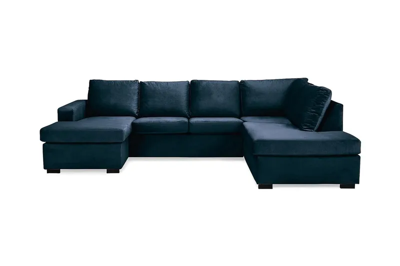 Crazy 4-personers Højrevendt U-formet Large Sofa med Chaiselong i Fløjl, Blå