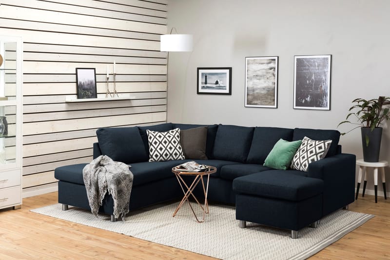 Crazy 4-personers Venstrevendt U-formet Large Sofa med Chaiselong i Stof - Mørkeblå - Møbler - Sofaer - U Sofa