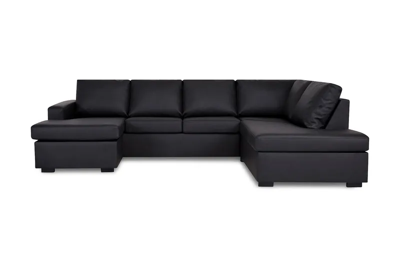 Crazy 4-personers Højrevendt U-formet Large Sofa med Chaiselong i Kunstlæder, Sort