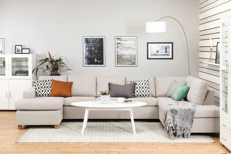 Crazy 5-personers Højrevendt U-formet X-Large Sofa med Chaiselong i Stof - Beige - Møbler - Sofaer - U Sofa