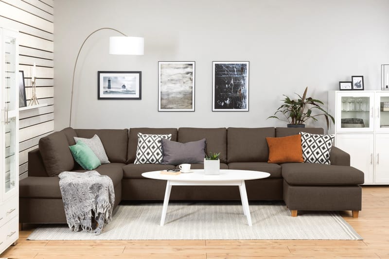 Crazy 5-personers Venstrevendt U-formet X-Large Sofa med Chaiselong i Stof - Brun - Møbler - Sofaer - U Sofa