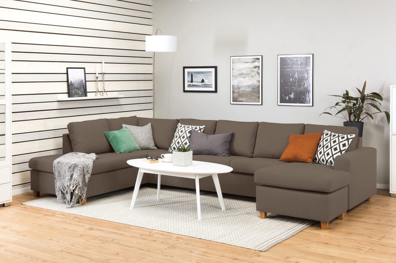 Crazy 5-personers Venstrevendt U-formet X-Large Sofa med Chaiselong i Stof - Brun - Møbler - Sofaer - U Sofa
