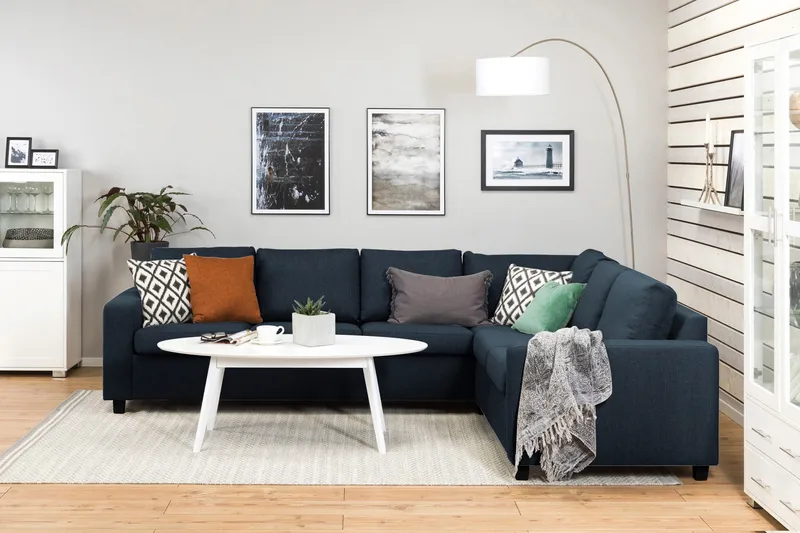 Crazy 5-personers Vendbar L-formet Large Hjørnesofa i Stof - Mørkeblå - Møbler - Sofaer - Hjørnesofa