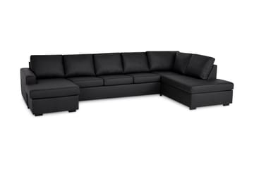 Crazy 5-personers Højrevendt U-formet X-Large Sofa med Chaiselong i Kunstlæder - Sort - Møbler - Sofaer - Lædersofaer