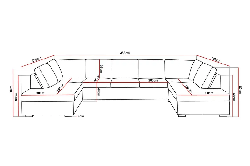 Crazy 5-personers U-formet Sofa med dobbeltchaiselong i Kunstlæder - Sort - Møbler - Sofaer - Lædersofaer
