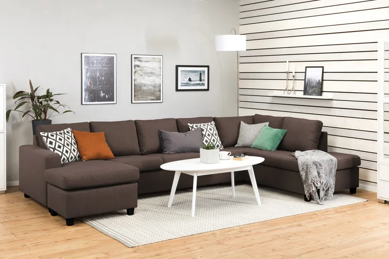 Crazy 5-personers Højrevendt U-formet X-Large Sofa med Chaiselong i Stof - Brun - Møbler - Sofaer - U Sofa