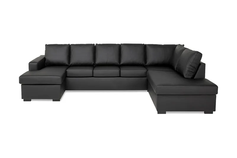 Crazy 5-personers Højrevendt U-formet X-Large Sofa med Chaiselong i Kunstlæder, Sort