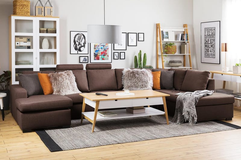 Crazy 5-personers Højrevendt U-formet X-Large Sofa med Chaiselong i Stof - Brun - Møbler - Sofaer - U Sofa