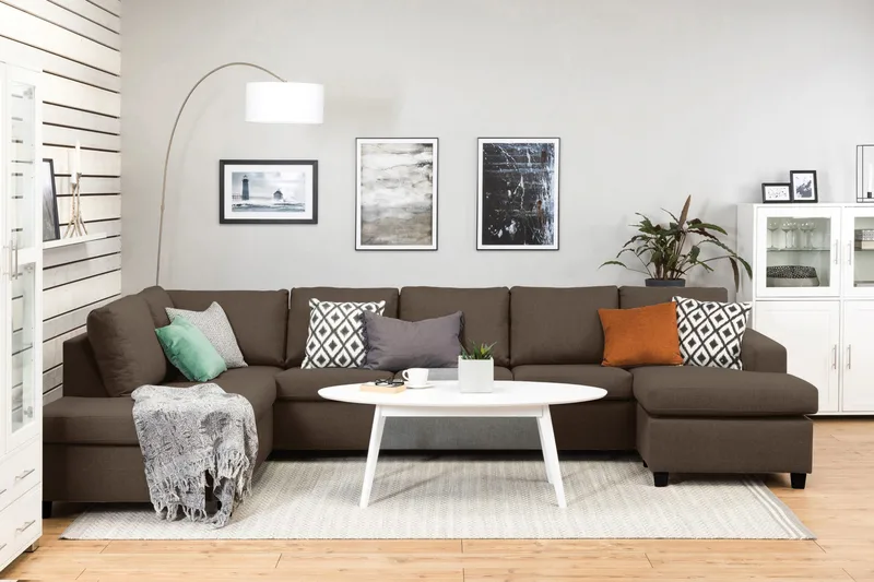 Crazy 5-personers Venstrevendt U-formet X-Large Sofa med Chaiselong i Stof - Brun - Møbler - Sofaer - U Sofa