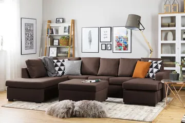 Crazy 5-personers Venstrevendt U-formet Sofa med Chaiselong i Stof - Brun - Møbler - Sofaer - U Sofa