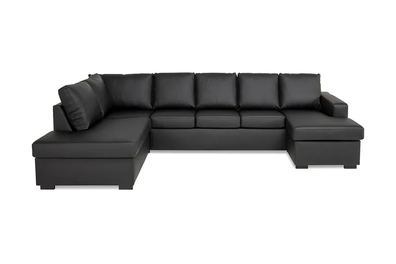 Crazy 5-personers Venstrevendt U-formet Sofa med Chaiselong i Kunstlæder, Sort