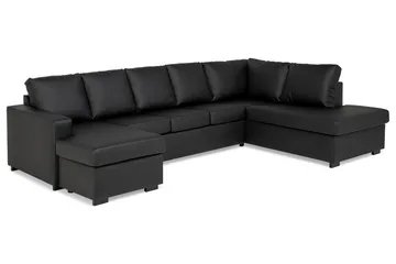 Crazy 5-personers Højrevendt U-formet X-Large Sofa med Chaiselong i Kunstlæder - Sort - Møbler - Sofaer - Lædersofaer