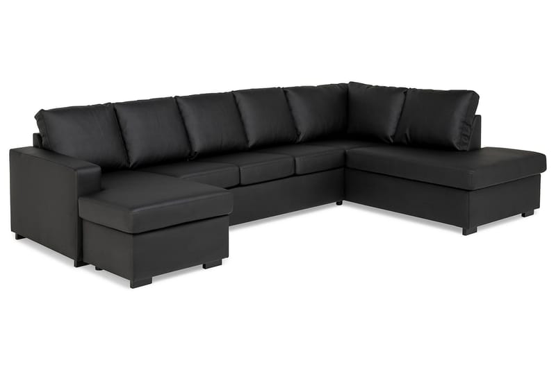 Crazy 5-personers Højrevendt U-formet X-Large Sofa med Chaiselong i Kunstlæder - Sort - Møbler - Sofaer - Lædersofaer