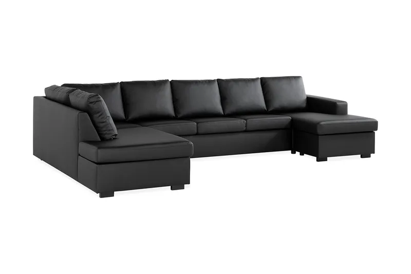 Crazy 5-personers Venstrevendt U-formet X-Large Sofa med Chaiselong i Kunstlæder - Sort - Møbler - Sofaer - Lædersofaer