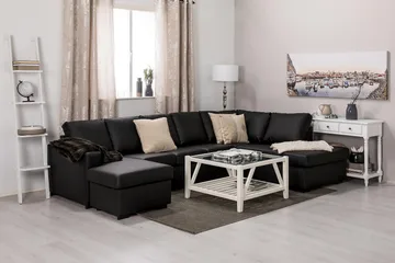 Crazy 5-personers Højrevendt U-formet X-Large Sofa med Chaiselong i Kunstlæder - Sort - Møbler - Sofaer - Lædersofaer