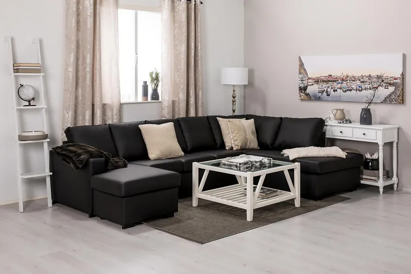 Crazy 5-personers Højrevendt U-formet X-Large Sofa med Chaiselong i Kunstlæder - Sort - Møbler - Sofaer - Lædersofaer