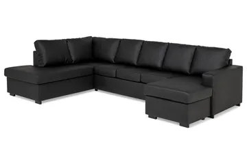 Crazy 5-personers Venstrevendt U-formet Sofa med Chaiselong i Kunstlæder - Sort - Møbler - Sofaer - Lædersofaer