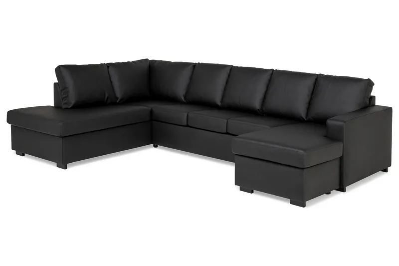 Crazy 5-personers Venstrevendt U-formet Sofa med Chaiselong i Kunstlæder - Sort - Møbler - Sofaer - Lædersofaer