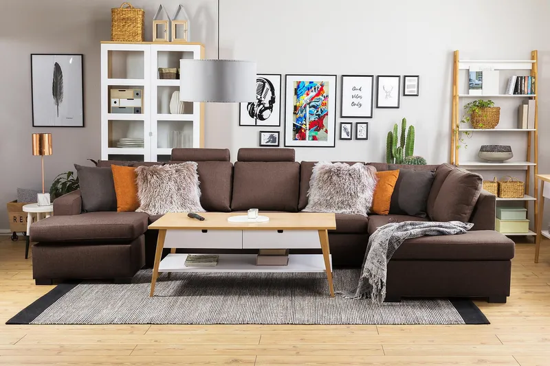 Crazy 5-personers Højrevendt U-formet X-Large Sofa med Chaiselong i Stof - Brun - Møbler - Sofaer - U Sofa