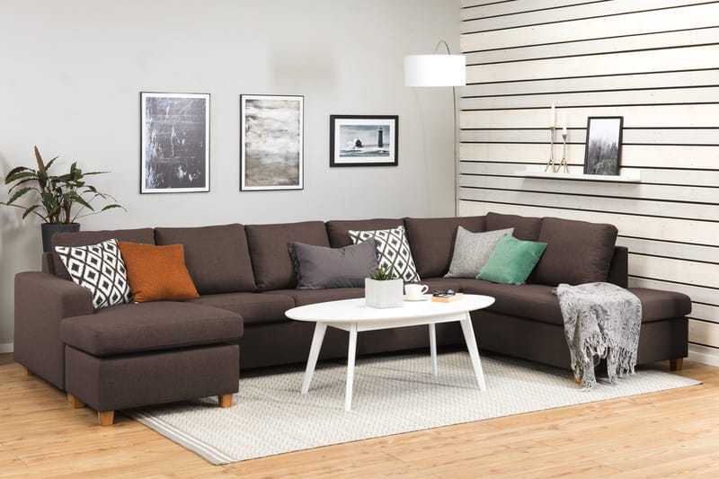 Crazy 5-personers Højrevendt U-formet X-Large Sofa med Chaiselong i Stof - Brun - Møbler - Sofaer - U Sofa